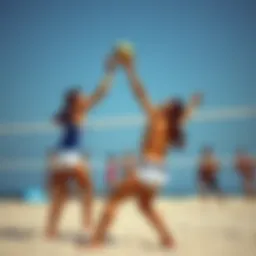 Vibrant beach volleyball match showcasing skill and teamwork