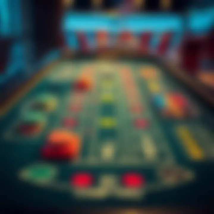 Craps table layout with bets highlighted