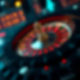 An illustration of a digital roulette wheel featuring cryptocurrency symbols