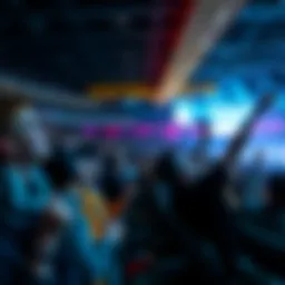 A vibrant esports arena filled with fans cheering for their favorite teams