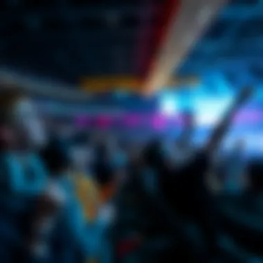 Thrilling Atmosphere at an Esports Arena A vibrant esports arena filled with fans cheering for their favorite teams